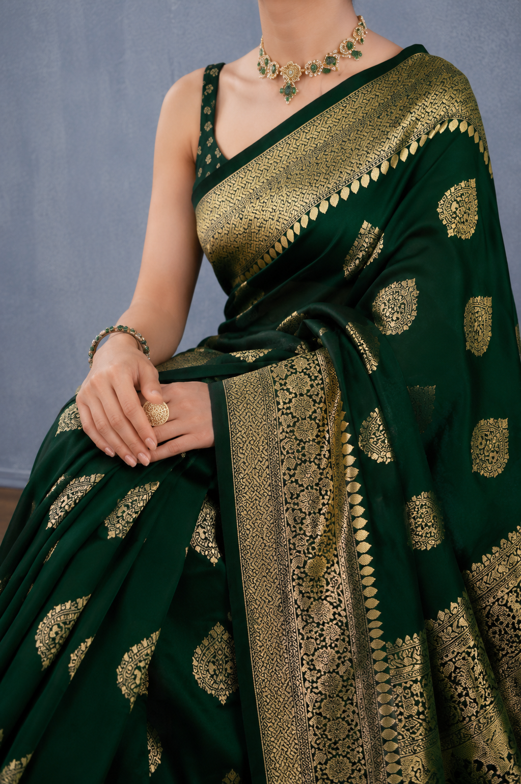KS Banarasi Pure Silk Kanjivaram Saree for Women with Blouse (paithani Pari122), dark green, One size