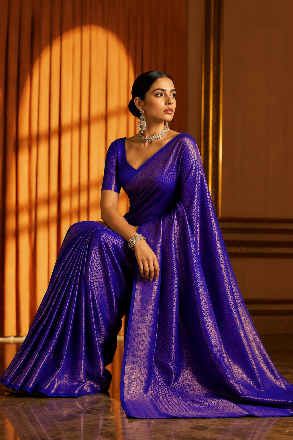 KS Women's Kanjivaram Soft Silk Saree With Blouse Piece, Royal Blue, One size, Royal Blue, One Size