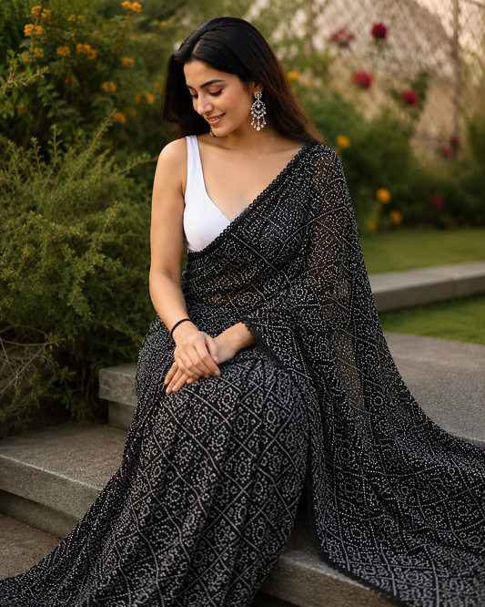 KS Women's Woven Pure Georgette Saree With Blouse Piece (5.50 Meter Black-1)
