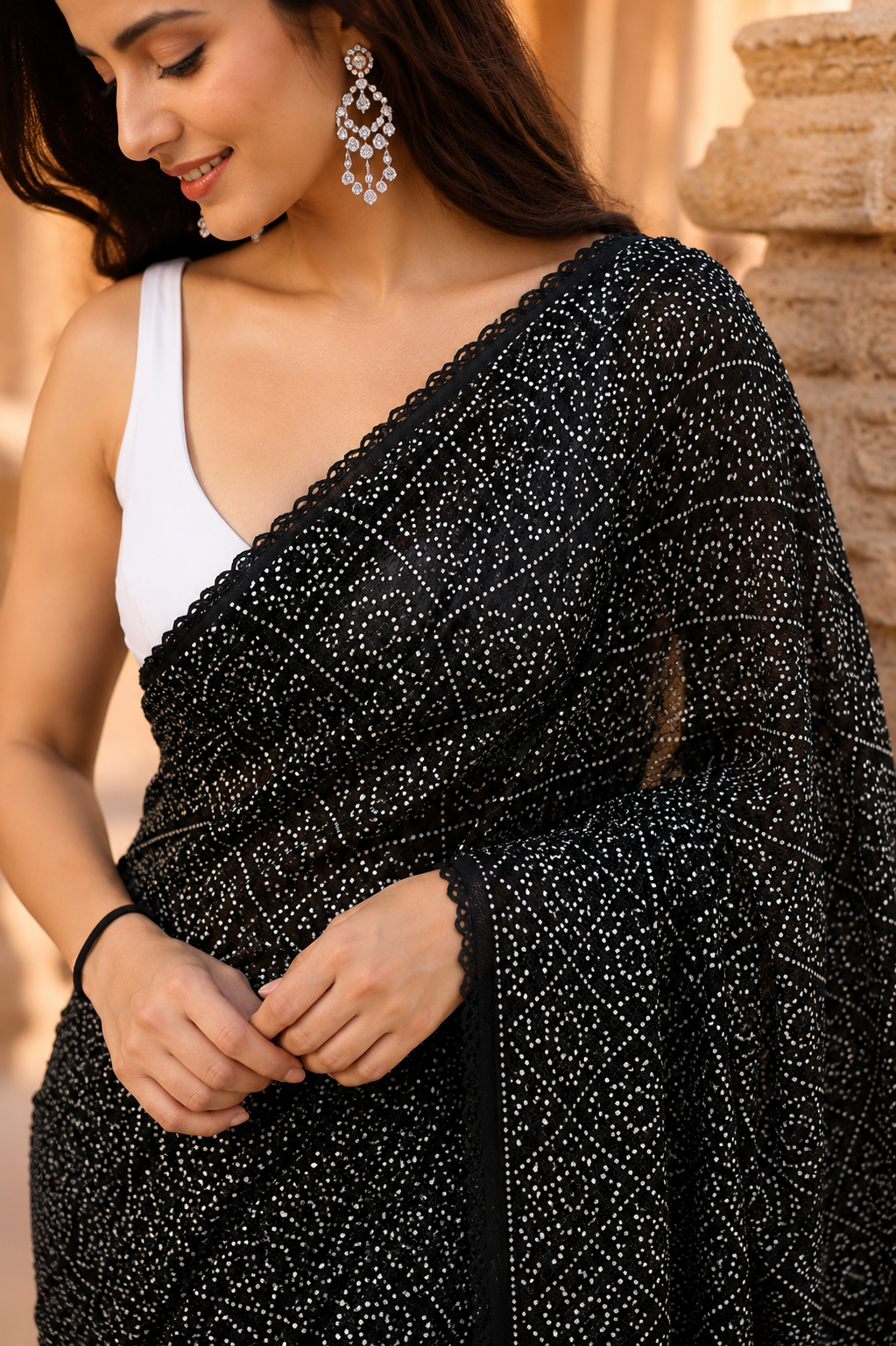 KS Women's Woven Pure Georgette Saree With Blouse Piece (5.50 Meter Black-1)