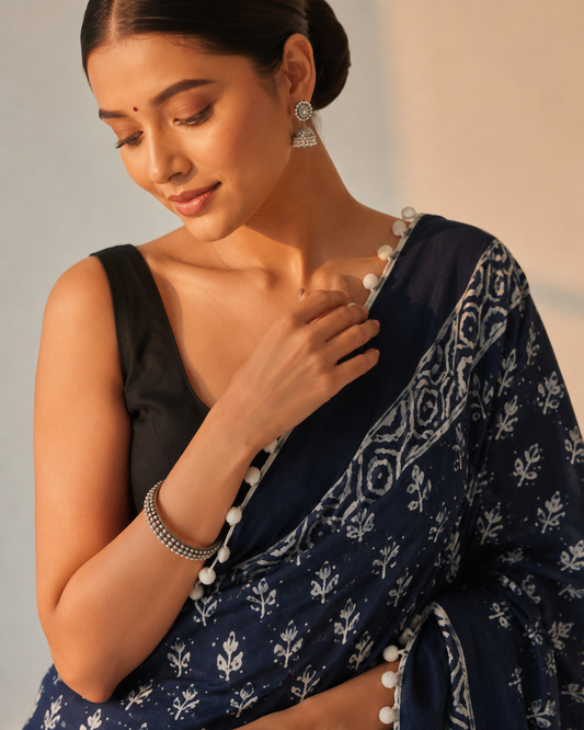 KS Printed Cotton Mulmul Saree for Women With Attach Bloue Piece