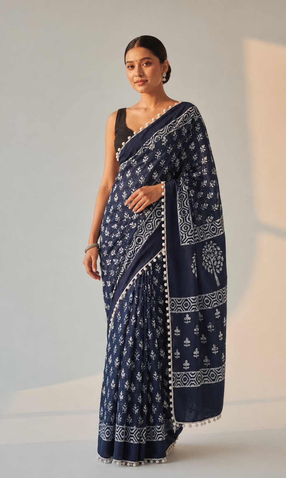 KS Printed Cotton Mulmul Saree for Women With Attach Bloue Piece