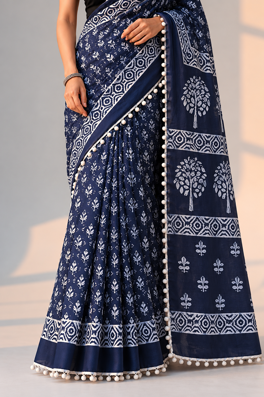 KS Printed Cotton Mulmul Saree for Women With Attach Bloue Piece