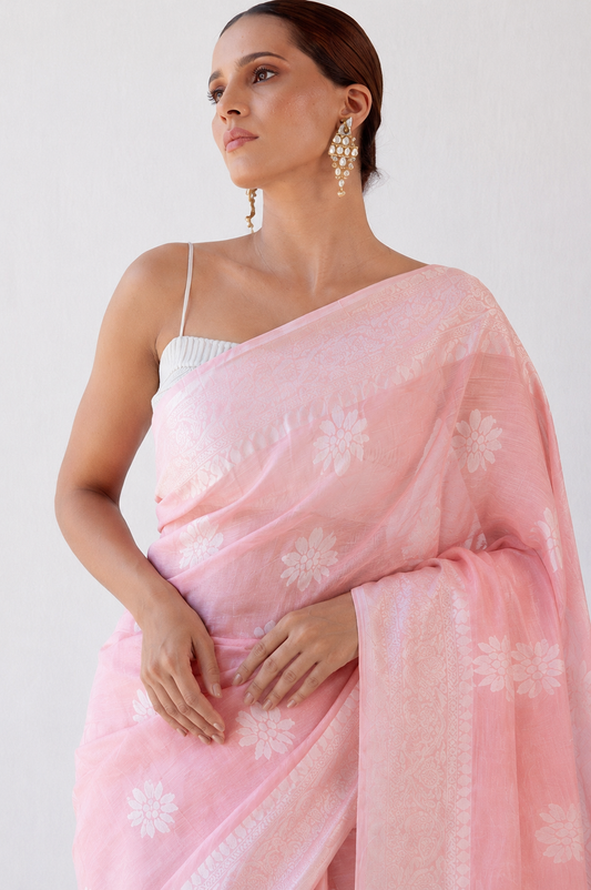 KS Women's Soft Cotton Linen Silk Saree With Blouse Piece