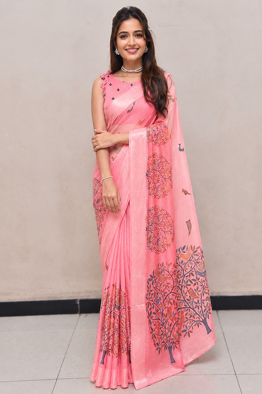 KS Lucknowi Chikankari Linen cotton Woven Sarees For Women with Blouse sarees for Women