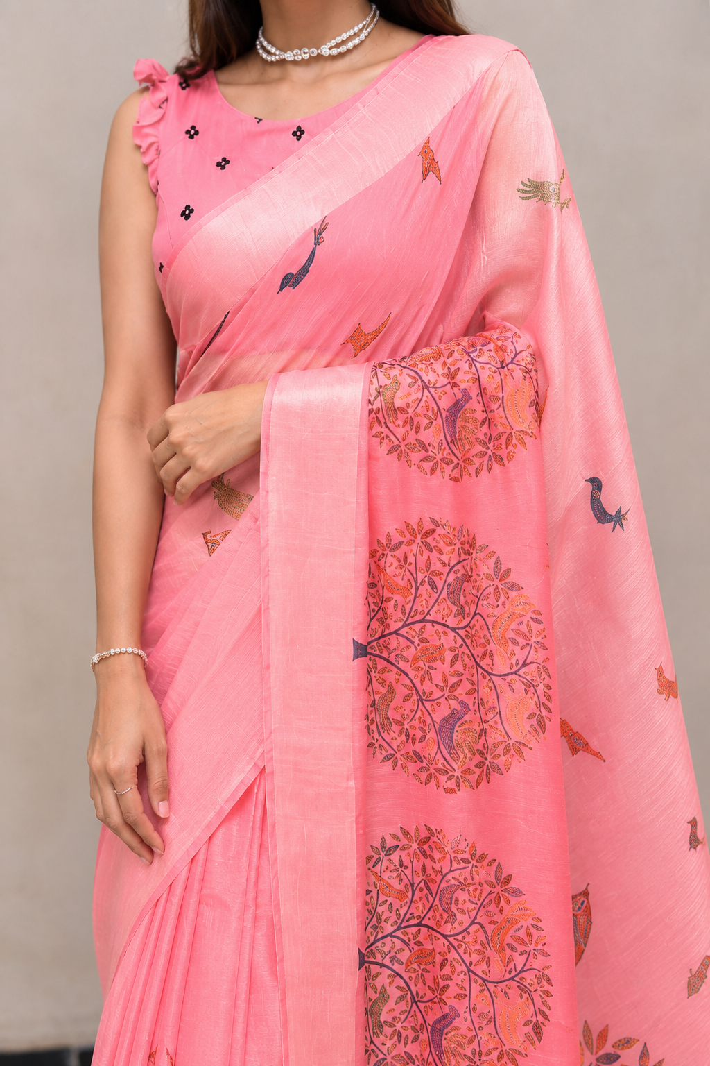 KS Lucknowi Chikankari Linen cotton Woven Sarees For Women with Blouse sarees for Women