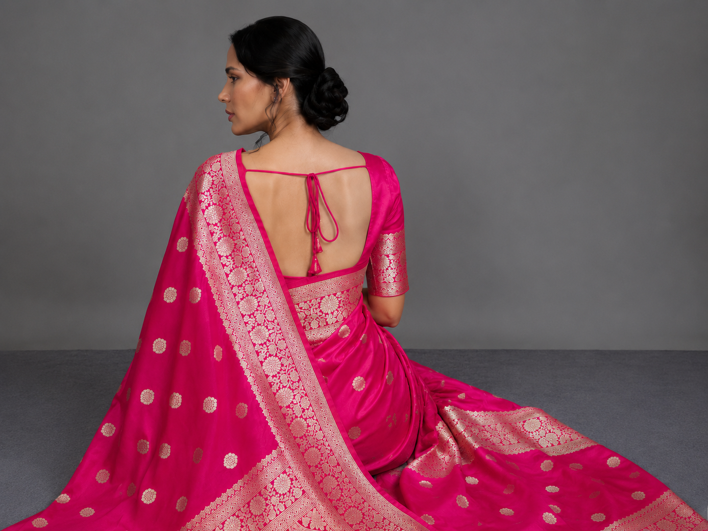KS Banarasi Pure Silk Kanjivaram Saree with Blouse for Wedding (Pari 121), Rani Pink, One size
