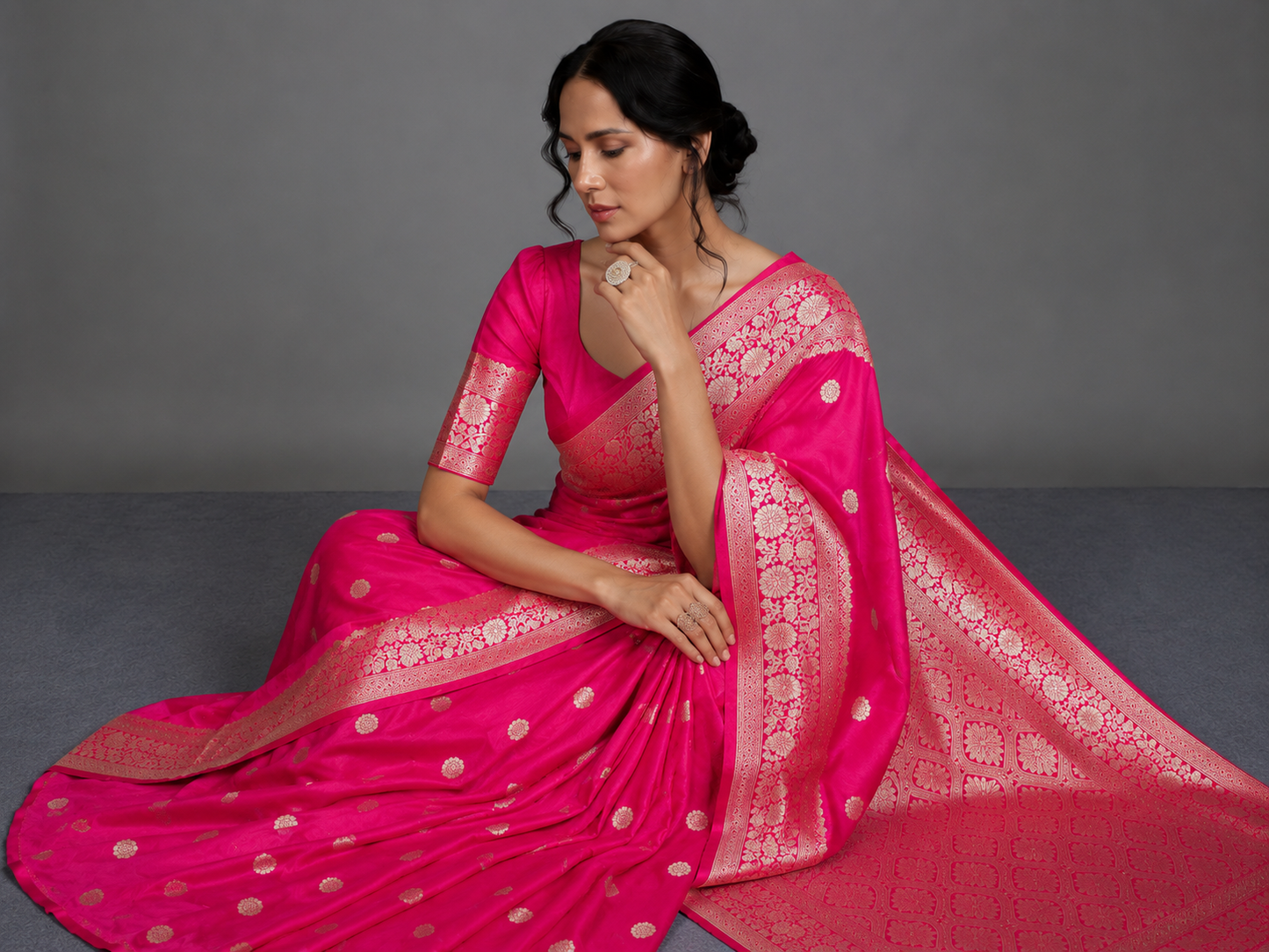 KS Banarasi Pure Silk Kanjivaram Saree with Blouse for Wedding (Pari 121), Rani Pink, One size