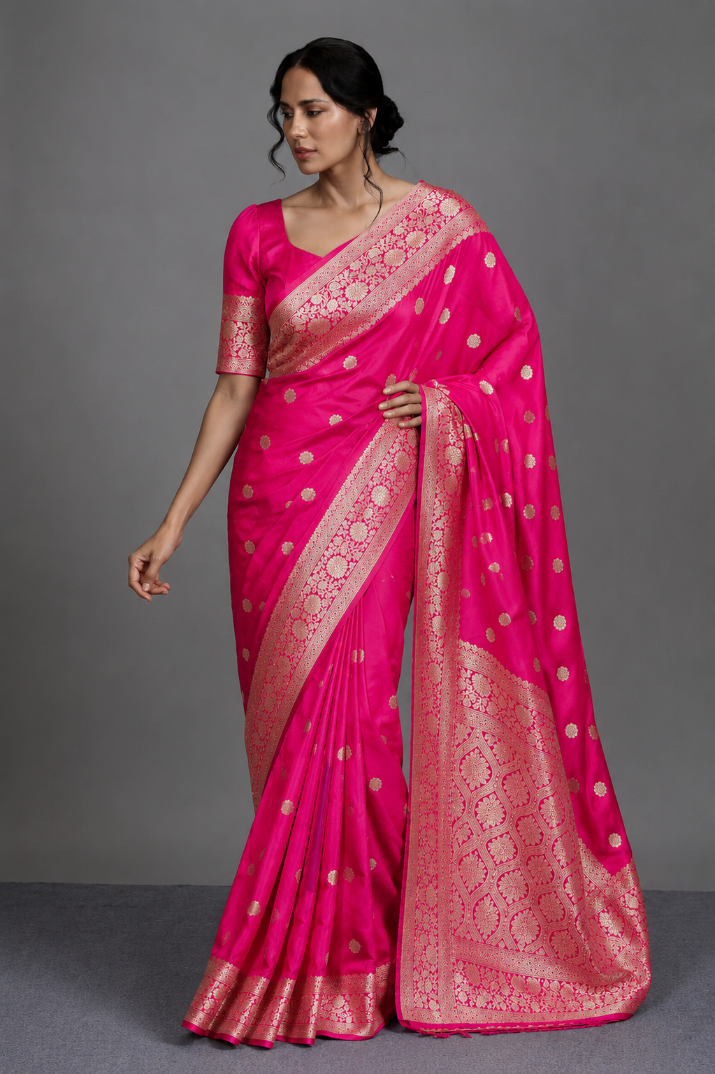 KS Banarasi Pure Silk Kanjivaram Saree with Blouse for Wedding (Pari 121), Rani Pink, One size