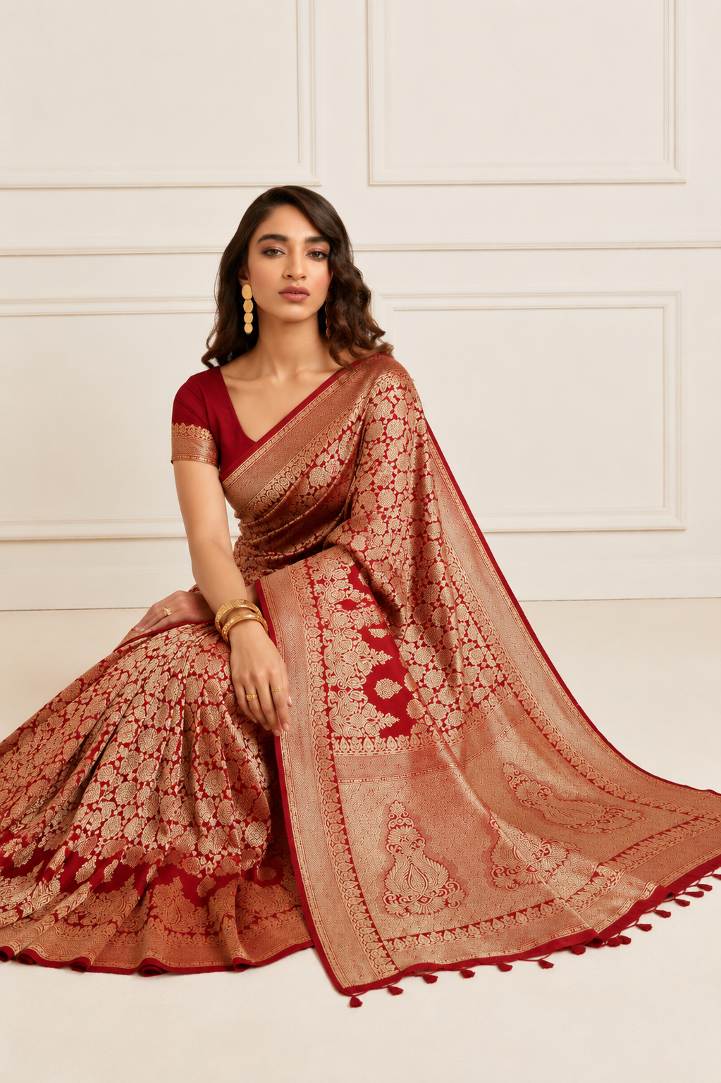 KS Banarasi Women's Kanjivaram Navy Silk Saree, One size