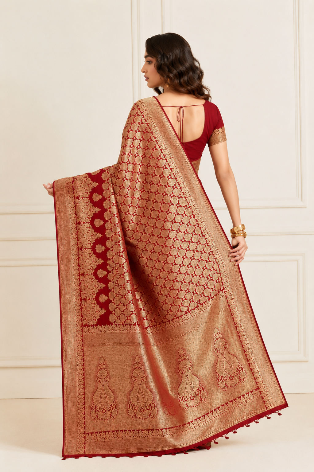 KS Banarasi Women's Kanjivaram Navy Silk Saree, One size