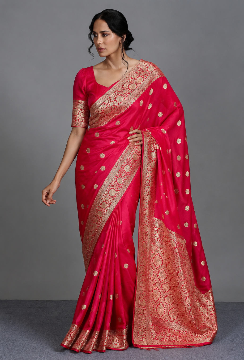 KS Banarasi Pure Silk Kanjivaram Saree with Blouse for Wedding (Pari 121), Rani Pink, One size