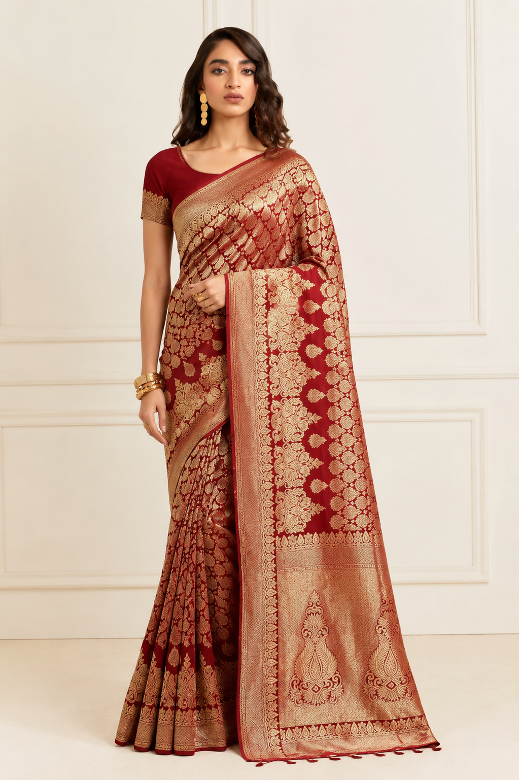 KS Banarasi Women's Kanjivaram Navy Silk Saree, One size