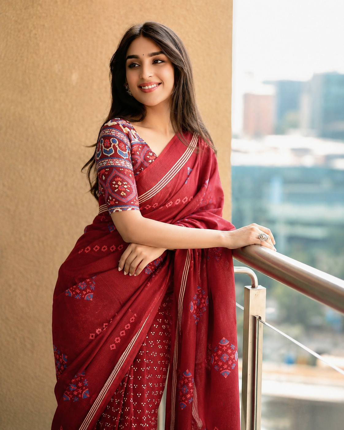 KS Woman Cotton Blend Printed | Elegant Traditional Sari for Farewell and Social Gatherings with Blouse Piece