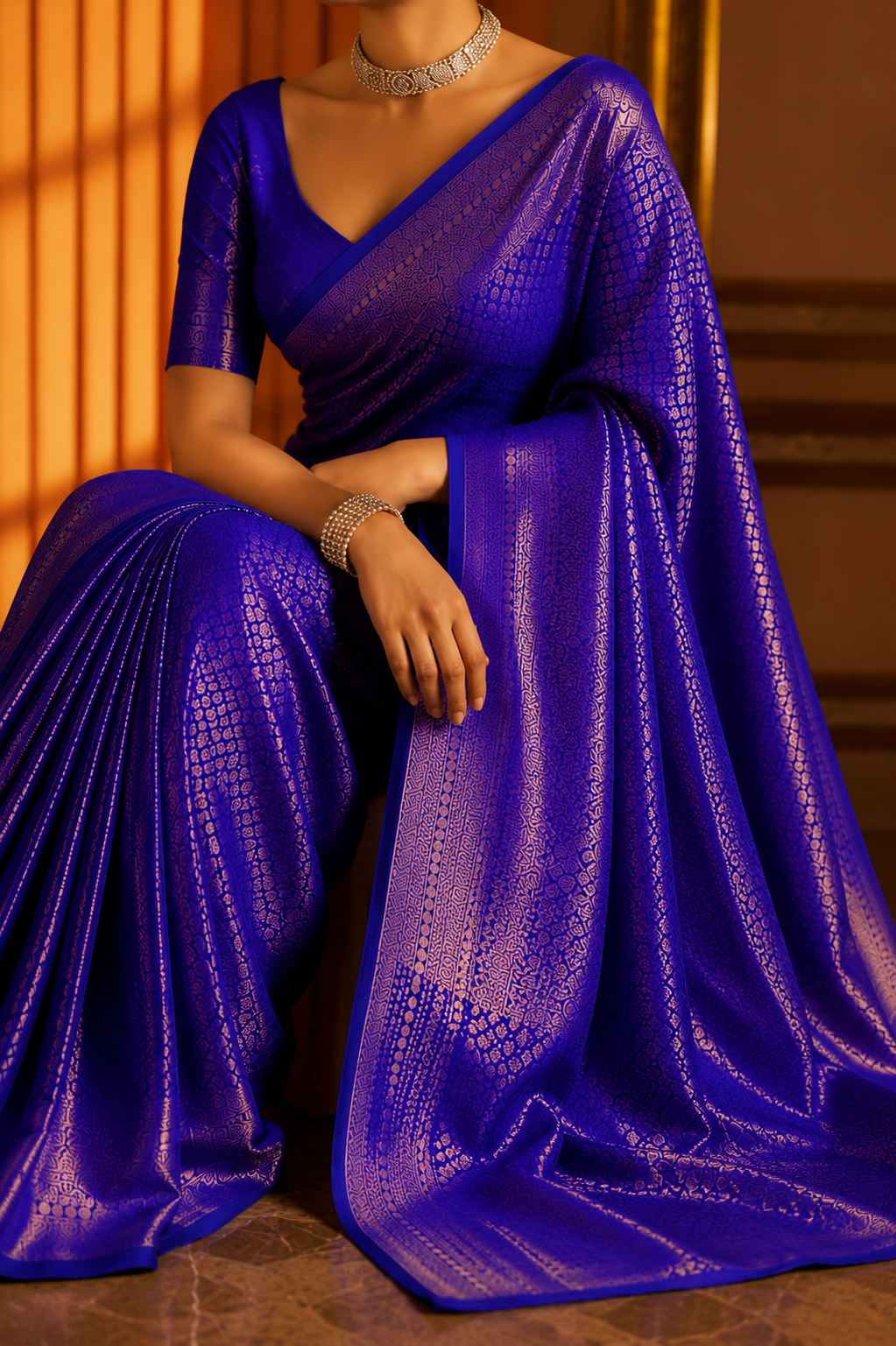 KS Women's Kanjivaram Soft Silk Saree With Blouse Piece, Royal Blue, One size, Royal Blue, One Size