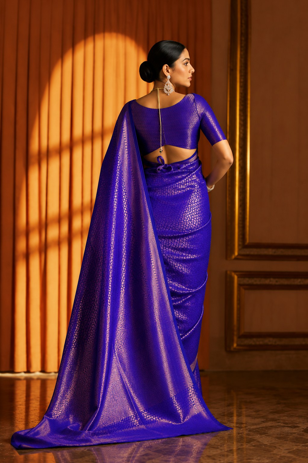 KS Women's Kanjivaram Soft Silk Saree With Blouse Piece, Royal Blue, One size, Royal Blue, One Size