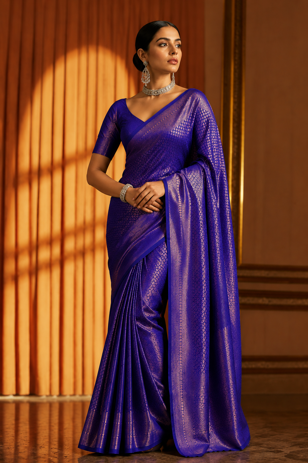 KS Women's Kanjivaram Soft Silk Saree With Blouse Piece, Royal Blue, One size, Royal Blue, One Size